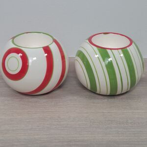 Cracker Barrel Mingle & Jingle Holiday Tealight Candle Holder Red Green Stripes